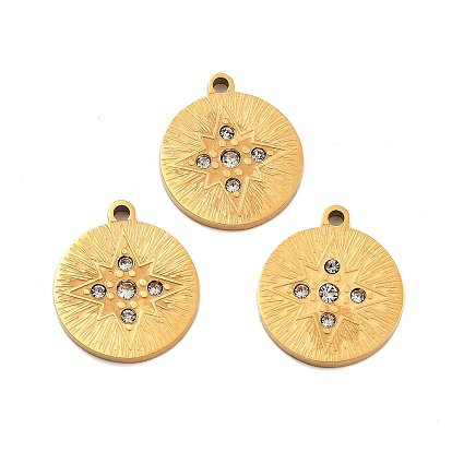 Ионное покрытие (ip) 304 кулон из нержавеющей стали, со стразами, плоско-круглые