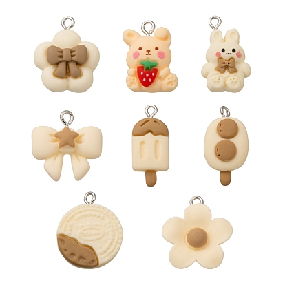 8Pcs 8 Style Opaque Resin Pendants, with Platinum Plated Iron Loop, Mixed Shapes