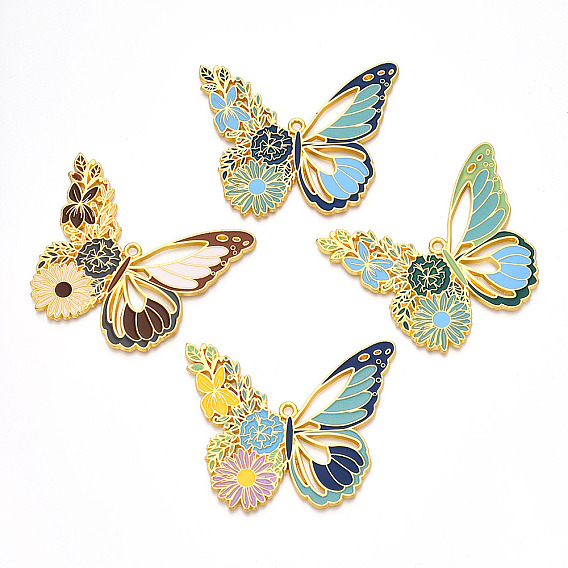 Подвески из эмалированного сплава с гальванопокрытием, без кадмия, без никеля и без свинца, бабочка с цветочными подвесками, золотые