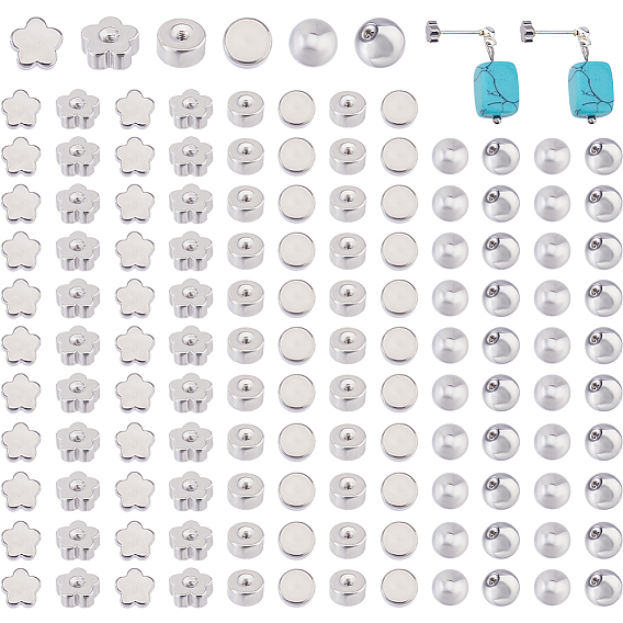 150шт 3 стили ушные гайки из нержавеющей стали, круглый и плоский круглый и цветок