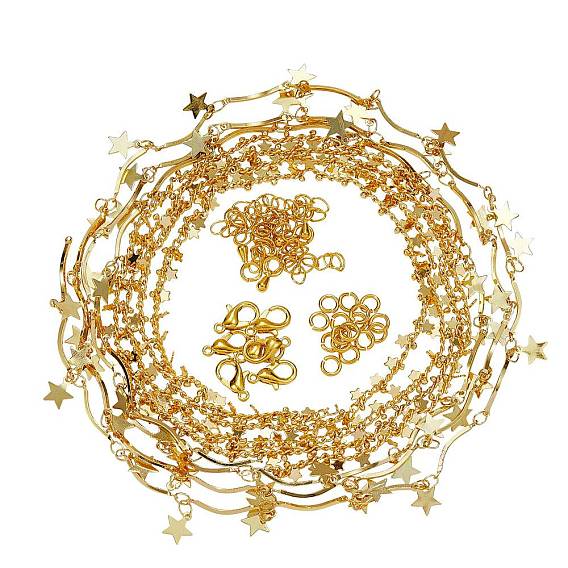 Набор для изготовления ожерелья из цепочки своими руками, в том числе латунные зубчатые стержневые цепи, бордюрные цепи, удлинители цепей и прыжковое кольцо, Карабин-лобстер из цинкового сплава