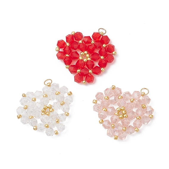 Стеклянные подвески, сердце, с 304 кольцами из нержавеющей стали, реальный 18 k позолоченный, граненые