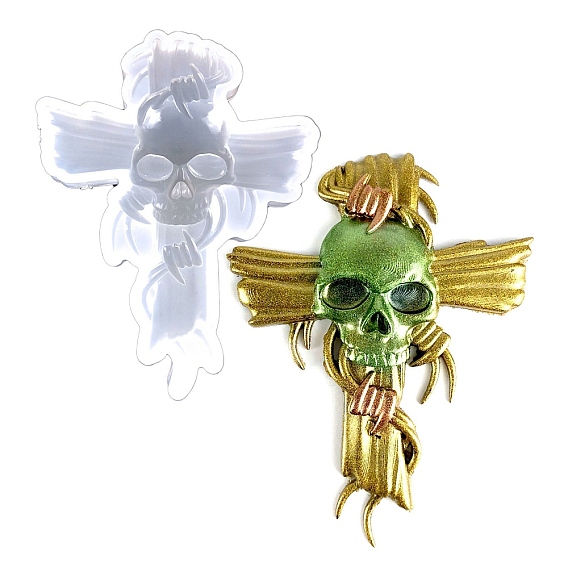 Religion Cross with Skull Display Silicone Molds, Resin Casting Molds, for UV Resin, Epoxy Resin Craft Making