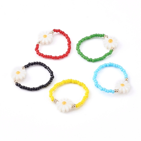 TOHO Japanese Seed Beads Stretch Rings, with Natural Shell Beads, Flower