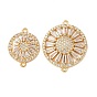 Brass Pave Clear Cubic Zirconia Connector Charms, Flat Round Links, Rack Plating, Long-Lasting Plated, Cadmium Free & Lead Free