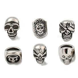 316 Surgical Stainless Steel Beads, Large Hole Beads, Skull