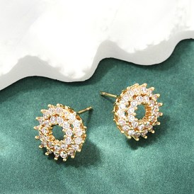 Серьги-гвоздики из латуни с микропаве из прозрачных кубических цирконий для женщин, без кадмия и без свинца, долговечный, стойки покрытие