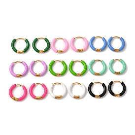 304 Stainless Steel & Enamel Hoop Earrings for Women, Ring, Golden