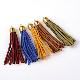 Borlas del ante de latón dorado para correas de teléfono celular haciendo, 55~65x12 mm, agujero: 1.5 mm