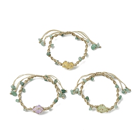 Dyed Natural Quartz Crystal & Green Aventurine Chips Braided Bead Bracelet, Macrame Pouch Nylon Adjustable Bracelets for Women