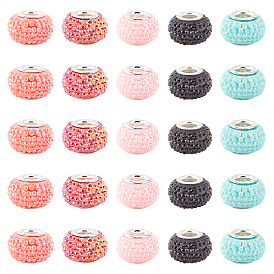 Непрозрачная смола европейский бисер, бусины с большим отверстием, бусберри бисер, с латунными двойными ядрами, платиновый оттенок, AB цвет, рондель