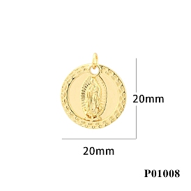 Brass Pendants, with Jump Ring, Flat Round with Virgin Charms