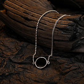 Vintage Round Pendant Necklace - Simple Thai Silver Collarbone Chain, Trendy Women's Necklace.