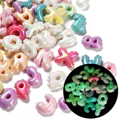 UV Plating Luminous Opaque Acrylic European Beads Beads, Large Hole Beads, Iridescent, Balloon Letter, Glow in the Dark