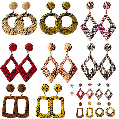 DIY Earring Making, with Imitation Leather Patches & Pendants, 316 Surgical Stainless Steel Stud Earring Settings, Brass Plastic Ear Nuts and 304 Stainless Steel Jump Rings