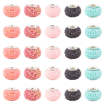 Непрозрачная смола европейский бисер, бусины с большим отверстием, бусберри бисер, с латунными двойными ядрами, платиновый оттенок, AB цвет, рондель