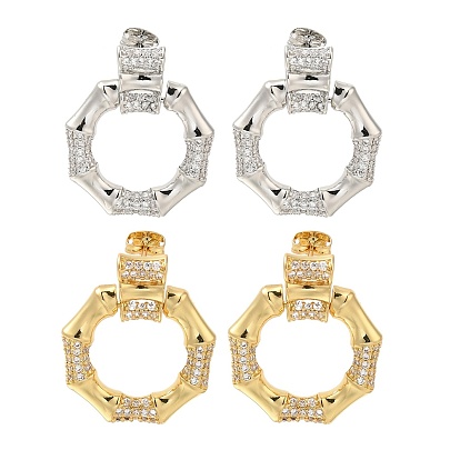 Серьги-гвоздики из полигональной латуни с микропаве из прозрачного кубического циркония, долговечный, без свинца и без кадмия