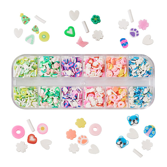 30g 6 цветные кабошоны из полимерной глины ручной работы, ногтей декоративные аксессуары, цветок/сердце/медведь/колонна