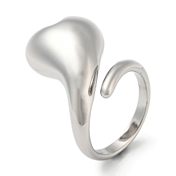 304 Stainless Steel Cuff Rings, Heart