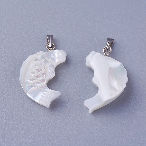Shell Pendants, with Brass Findings, Fish