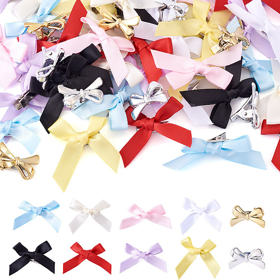 50 шт. 10 цветные заколки для волос из полиэстера и сплава с бантом из кожи аллигатора