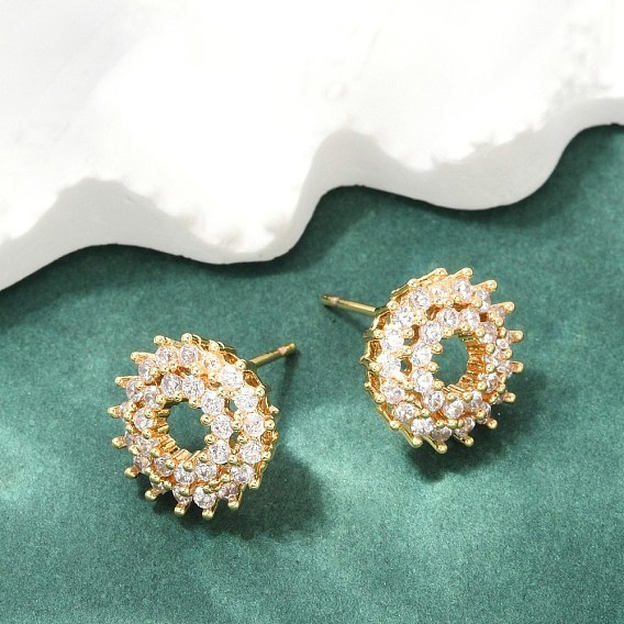 Серьги-гвоздики из латуни с микропаве из прозрачных кубических цирконий для женщин, без кадмия и без свинца, долговечный, стойки покрытие