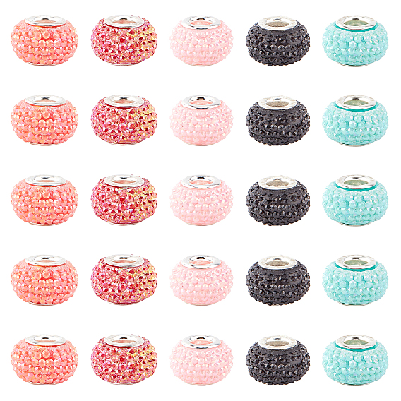 Непрозрачная смола европейский бисер, бусины с большим отверстием, бусберри бисер, с латунными двойными ядрами, платиновый оттенок, AB цвет, рондель