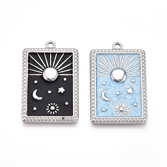 304 подвески из нержавеющей стали, с эмалью, прямоугольник с подвесками в виде луны, звезды и солнца, ионное покрытие (ip)