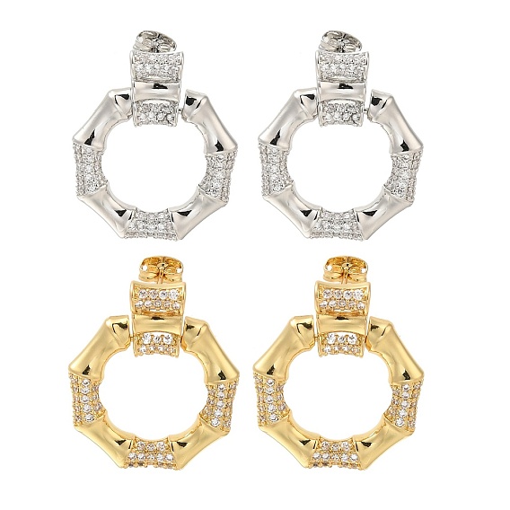 Серьги-гвоздики из полигональной латуни с микропаве из прозрачного кубического циркония, долговечный, без свинца и без кадмия