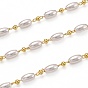 Handmade Brass Link Chains, with Acrylic Imitation Pearl and Spool, Long-Lasting Plated, Soldered