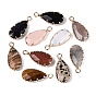 Natural & Synthetic Gemstone Faceted Pendants, Brass Teardrop Bezeled Charms, Golden