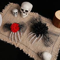 Halloween Party Hair Accessories, Skeleton Hand Plastic Alligator Hair Clip, Rose Polyester Mesh Hair Clip