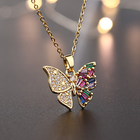 Colorful Gradient Zircon Star Butterfly Pendant Necklace for Women