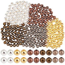 500Pcs 5 Colors Brass Smooth Round Beads, Seamed Spacer Beads