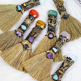 Gemstone Heart Magic Broom, Mini Witch Broom, Reiki Stone For Cleansing Healing Fengshui, for Home Halloween Decor