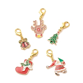 Adornos colgantes de esmalte de aleación de tema navideño, encantos de broche de langosta, dijes con clip, para llavero, bolso, adorno de mochila, formas mixtas