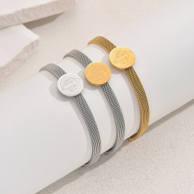 Ретро 201 браслеты для часов из нержавеющей стали, плоский круглый с украшением в виде святого Бенедикта для женщин