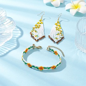 Наборы стеклянных украшений, с натуральным тигровый глаз, включая браслеты и серьги