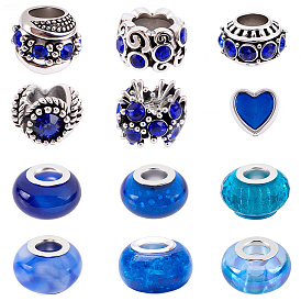 60 шт. 12 стили европейские бусины из сплава со стразами/эмалью и наборы европейских бусин из смолы