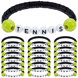 24шт. спортивные браслеты ручной работы из полимерной глины хейши и акриловых бусин для женщин, теннис и слово