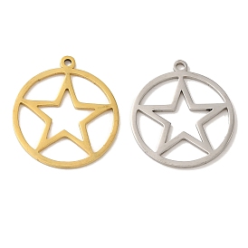 Vacuum Plating 201 Stainless Steel Pendants, Laser Cut, Ring with Star Charm