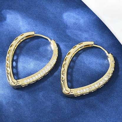 Серьги-кольца из латуни с микропаве из прозрачных кубических цирконий в форме капли, долговечный, стойки покрытие, без кадмия и без свинца