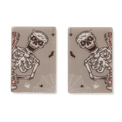 Opaque Acrylic Pendants, Rectangle with Skull Pattern, for Halloween