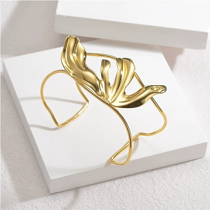 304 женские браслеты-манжеты из нержавеющей стали, цветок, выдолбить