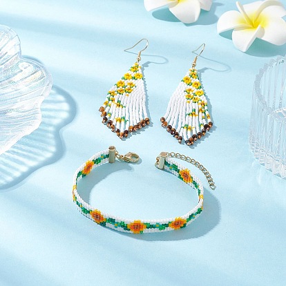 Наборы стеклянных украшений, с натуральным тигровый глаз, включая браслеты и серьги