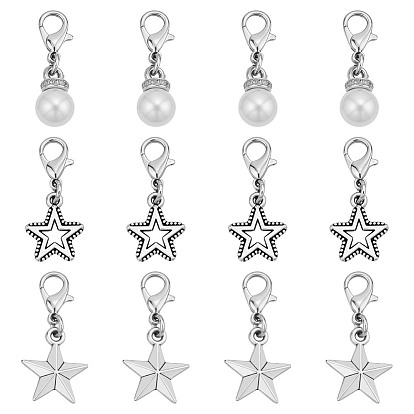 12 шт 3 стили звезда сплав обувь подвески, с карабин-лобстерами 