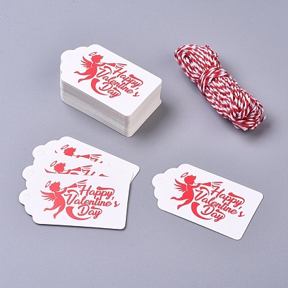 Бумажные подарочные бирки, хэндж теги, для декоративно-прикладного искусства, ватными шнуров, на день Святого Валентина, прямоугольник со словом
