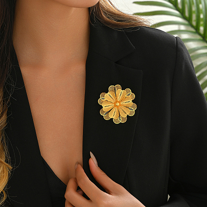 Элегантная брошь-цветок из латуни для женщин, полый