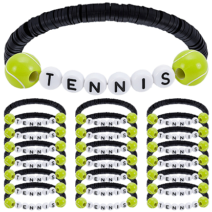 24шт. спортивные браслеты ручной работы из полимерной глины хейши и акриловых бусин для женщин, теннис и слово