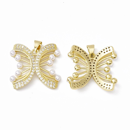 Rack-Beschichtung Messing Micro Pave klar Cubic Zirkonia Charms, mit Acryl-Perle, langlebig überzogen, cadmiumfrei und bleifrei, Buchstabe x